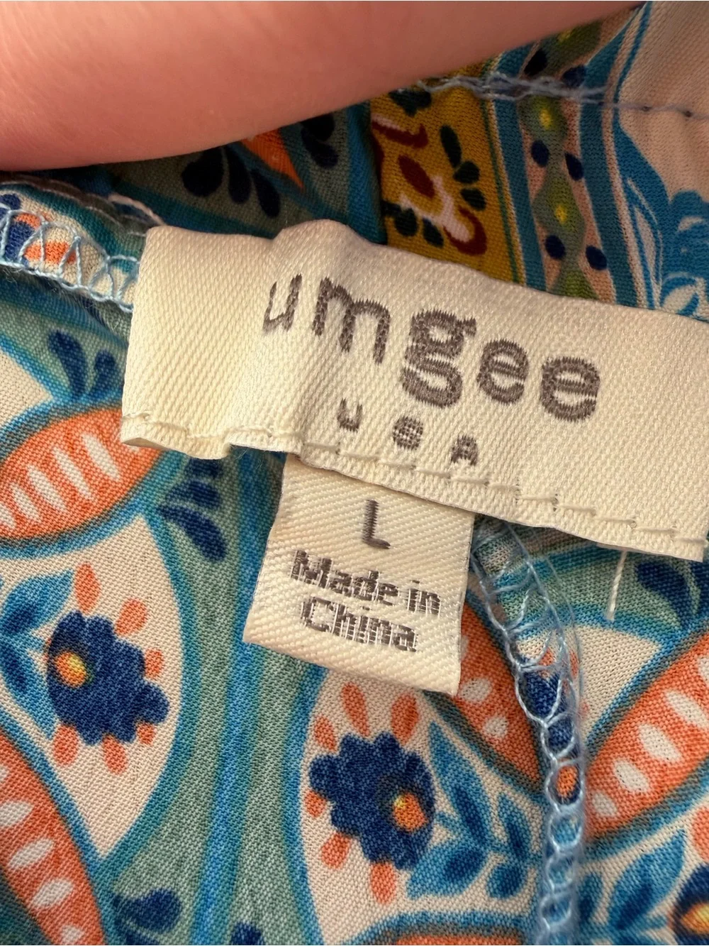 Umgee USA Wide Leg Palazzo Pants L Blue Boho Medallion Tile Print Coastal Flowy - Picture 3 of 14